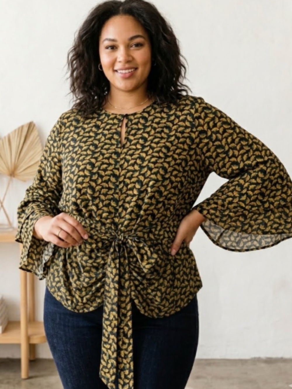 Suzanne Betro Bell Sleeve, Tie Front Top (1X)